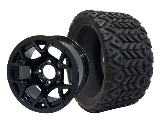 SGC 12" Rally Glossy Black Wheel - Aluminum Alloy / STEELENG 20"x10"-12" All Terrain Tire DOT approved Tires Combo - Set of 4