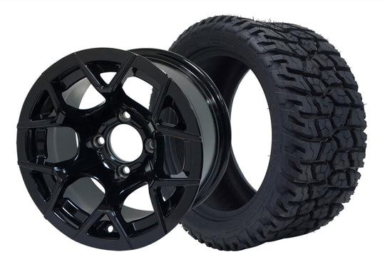 SGC 12" Rally Glossy Black Wheel - Aluminum Alloy / STEELENG 215/40-12 GATOR Hybrid Low Profile / All Terrain Tire DOT Approved Tires Combo - Set of 4