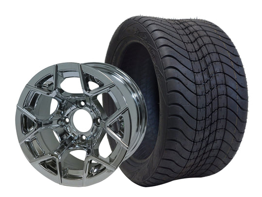 SGC 12" Rally Chrome Wheel - Aluminum Alloy / STEELENG 215/40-12 Low Profile Tire DOT Approved Tires Combo - Set of 4