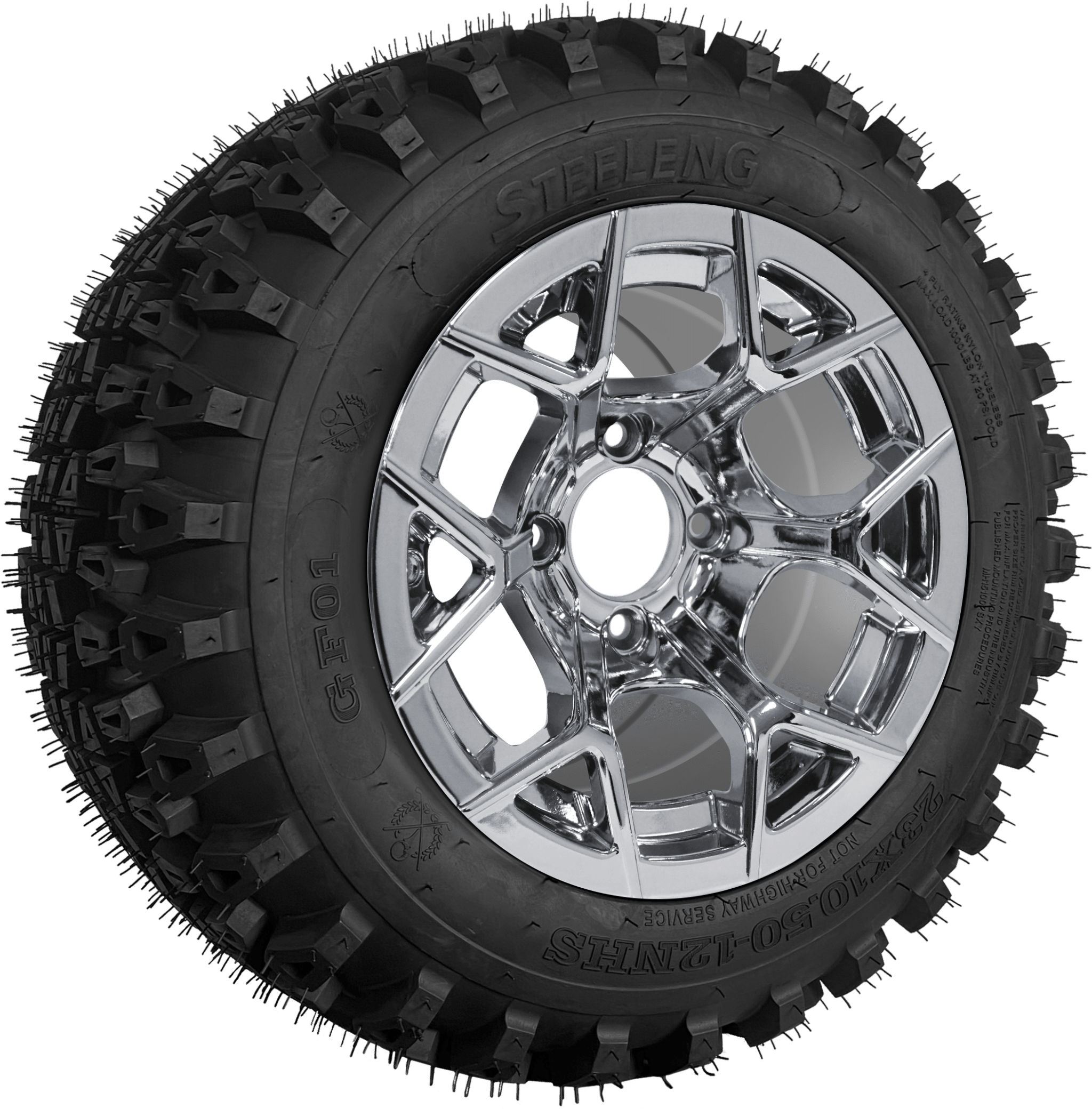 SGC 12" Rally Chrome Wheel - Aluminum Alloy / STEELENG 23"x10.5"-12" QH All Terrain Tire Tires Combo - Set of 4