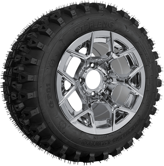 SGC 12" Rally Chrome Wheel - Aluminum Alloy / STEELENG 23"x10.5"-12" QH All Terrain Tire Tires Combo - Set of 4