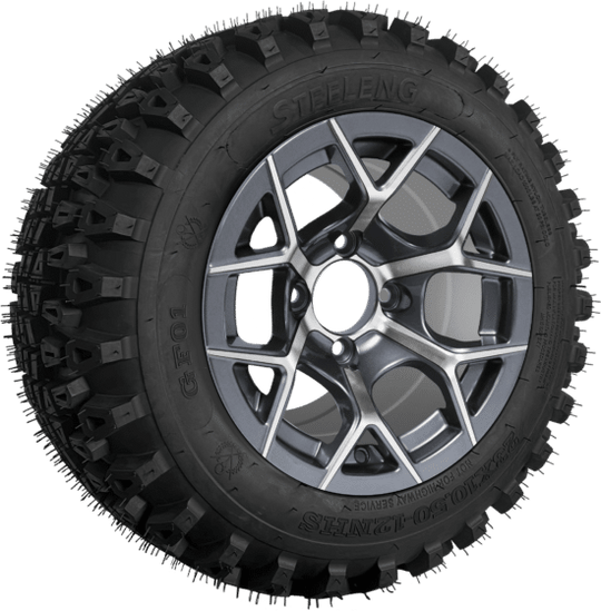 SGC 12" Rally Machined/Gunmetal Wheel - Aluminum Alloy / STEELENG 23"x10.5"-12" QH All Terrain Tire Tires Combo - Set of 4