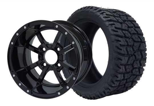 SGC 12" Storm Trooper Glossy Black Wheel - Aluminum Alloy / STEELENG 215/40-12 GATOR Hybrid Low Profile / All Terrain Tire DOT Approved Tires Combo - Set of 4