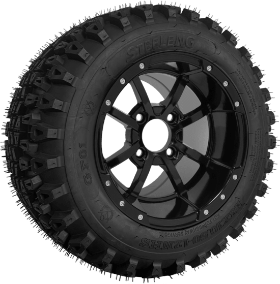 SGC 12" Storm Trooper Glossy Black Wheel - Aluminum Alloy / STEELENG 23"x10.5"-12" QH All Terrain Tire Tires Combo - Set of 4