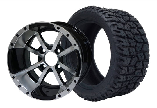 SGC 12" Storm Trooper Machined/Black Wheel - Aluminum Alloy / STEELENG 215/40-12 GATOR Hybrid Low Profile / All Terrain Tire DOT Approved Tires Combo - Set of 4