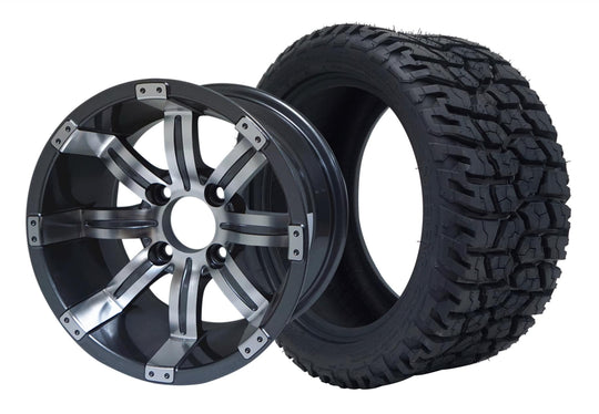 SGC 12" Tempest Machined Gunmetal Wheel - Aluminum Alloy / STEELENG 215/40-12 GATOR Hybrid Low Profile / All Terrain Tire DOT Approved Tires Combo - Set of 4