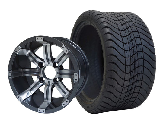 SGC 12" Tempest Machined Gunmetal Wheel - Aluminum Alloy / STEELENG 215/35-12 Low Profile Tire Tires Combo - Set of 4