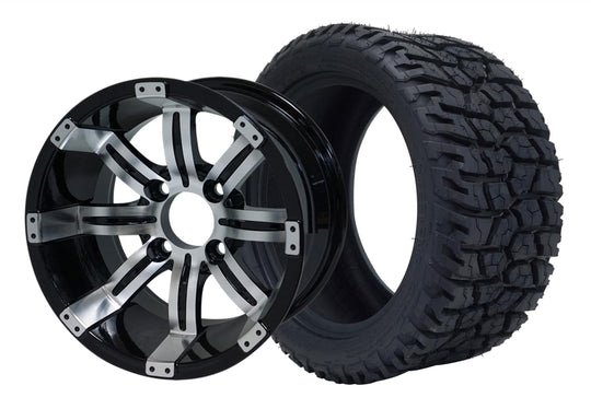 SGC 12" Tempest Machined Black Wheel - Aluminum Alloy / STEELENG 215/40-12 GATOR Hybrid Low Profile / All Terrain Tire DOT Approved Tires Combo - Set of 4