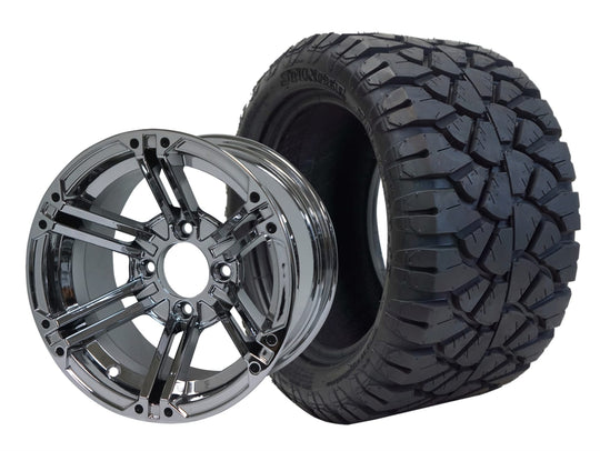 SGC 12" Terminator Chrome Wheel - Aluminum Alloy / STEELENG 22"x10.5"-12" STINGER All Terrain Tire DOT approved Tires Combo - Set of 4