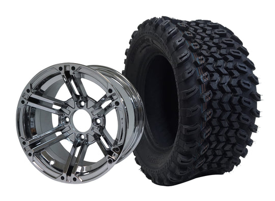 SGC 12" Terminator Chrome Wheel - Aluminum Alloy / STEELENG 23"x10.5"-12" All Terrain Tire Tires Combo - Set of 4