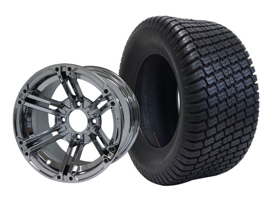 SGC 12" Terminator Chrome Wheel - Aluminum Alloy / STEELENG 23"x10.5"-12" Turf Tire Tires Combo - Set of 4