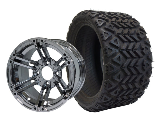 SGC 12" Terminator Chrome Wheel - Aluminum Alloy / STEELENG 20"x10"-12" All Terrain Tire DOT approved Tires Combo - Set of 4