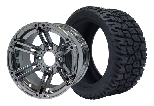 SGC 12" Terminator Chrome Wheel - Aluminum Alloy / STEELENG 215/40-12 GATOR Hybrid Low Profile / All Terrain Tire DOT Approved Tires Combo - Set of 4