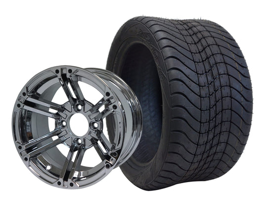 SGC 12" Terminator Chrome Wheel - Aluminum Alloy / STEELENG 215/40-12 Low Profile Tire DOT Approved Tires Combo - Set of 4