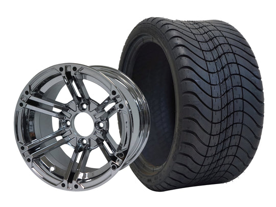 SGC 12" Terminator Chrome Wheel - Aluminum Alloy / STEELENG 215/35-12 Low Profile Tire Tires Combo - Set of 4