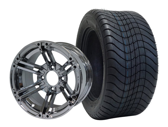 SGC 12" Terminator Chrome Wheel - Aluminum Alloy / STEELENG 215/50-12 Comfort Ride Street Tire DOT Approved Tires Combo - Set of 4