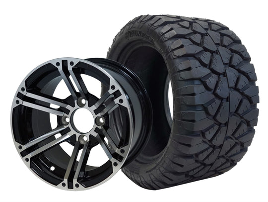 SGC 12" Terminator Machined/Black Wheel - Aluminum Alloy / STEELENG 22"x10.5"-12" STINGER All Terrain Tire DOT approved Tires Combo - Set of 4