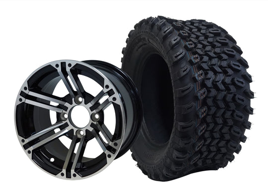 SGC 12" Terminator Machined/Black Wheel - Aluminum Alloy / STEELENG 23"x10.5"-12" All Terrain Tire Tires Combo - Set of 4