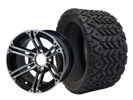 SGC 12" Terminator Machined/Black Wheel - Aluminum Alloy / STEELENG 18"x8.5"-12" All-Terrain Tire DOT approved Tires Combo - Set of 4
