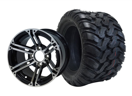 SGC 12" Terminator Machined/Black Wheel - Aluminum Alloy / STEELENG 22"x11"-12" Mud Terrain / All Terrain Tire DOT Approved Tires Combo - Set of 4