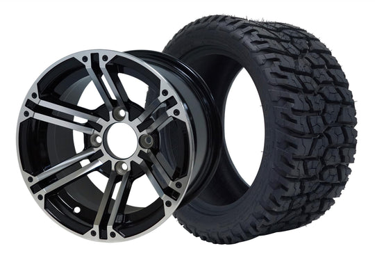 SGC 12" Terminator Machined/Black Wheel - Aluminum Alloy / STEELENG 215/40-12 GATOR Hybrid Low Profile / All Terrain Tire DOT Approved Tires Combo - Set of 4