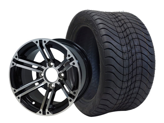 SGC 12" Terminator Machined/Black Wheel - Aluminum Alloy / STEELENG 215/40-12 Low Profile Tire DOT Approved Tires Combo - Set of 4