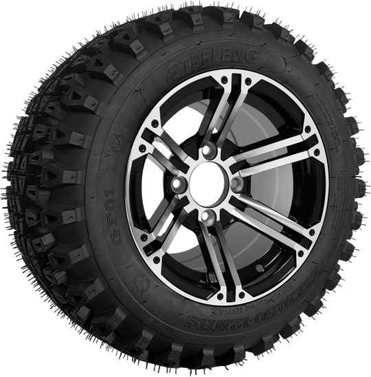 SGC 12" Terminator Machined/Black Wheel - Aluminum Alloy / STEELENG 23"x10.5"-12" QH All Terrain Tire Tires Combo - Set of 4
