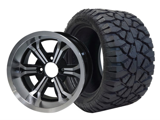 SGC 12" Transformer Machined/Black Wheel - Aluminum Alloy / STEELENG 20"x10"-12" STINGER All Terrain Tire DOT approved Tires Combo - Set of 4