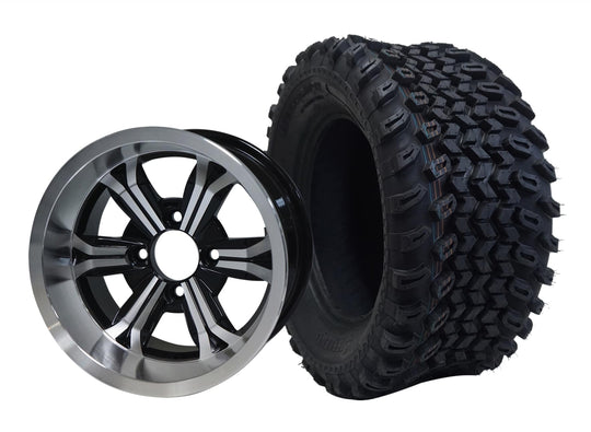 SGC 12" Transformer Machined/Black Wheel - Aluminum Alloy / STEELENG 23"x10.5"-12" All Terrain Tire Tires Combo - Set of 4