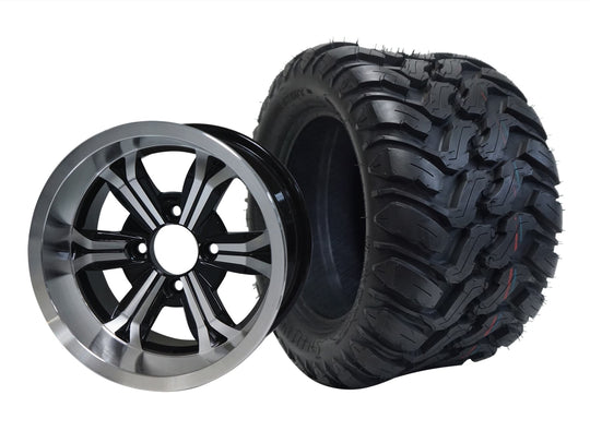 SGC 12" Transformer Machined/Black Wheel - Aluminum Alloy / STEELENG 22"x11"-12" Mud Terrain / All Terrain Tire DOT Approved Tires Combo - Set of 4