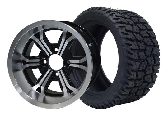 SGC 12" Transformer Machined/Black Wheel - Aluminum Alloy / STEELENG 215/40-12 GATOR Hybrid Low Profile / All Terrain Tire DOT Approved Tires Combo - Set of 4