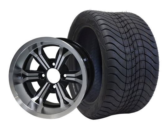 SGC 12" Transformer Machined/Black Wheel - Aluminum Alloy / STEELENG 215/40-12 Low Profile Tire DOT Approved Tires Combo - Set of 4