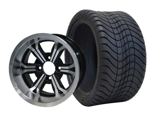 SGC 12" Transformer Machined/Black Wheel - Aluminum Alloy / STEELENG 215/35-12 Low Profile Tire Tires Combo - Set of 4