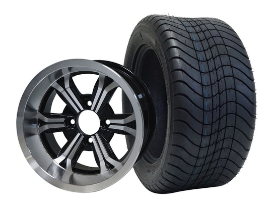 SGC 12" Transformer Machined/Black Wheel - Aluminum Alloy / STEELENG 215/50-12 Comfort Ride Street Tire DOT Approved Tires Combo - Set of 4