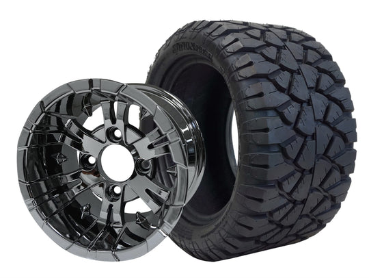 SGC 12" Vampire Chrome Wheel - Aluminum Alloy / STEELENG 22"x10.5"-12" STINGER All Terrain Tire DOT approved Tires Combo - Set of 4