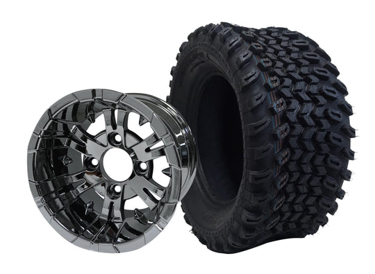 SGC 12" Vampire Chrome Wheel - Aluminum Alloy / STEELENG 23"x10.5"-12" All Terrain Tire Tires Combo - Set of 4