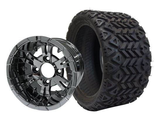 SGC 12" Vampire Chrome Wheel - Aluminum Alloy / STEELENG 20"x10"-12" All Terrain Tire DOT approved Tires Combo - Set of 4