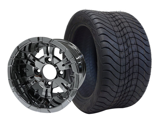 SGC 12" Vampire Chrome Wheel - Aluminum Alloy/ STEELENG 215/40-12 Low Profile Tire DOT Approved Tires Combo - Set of 4