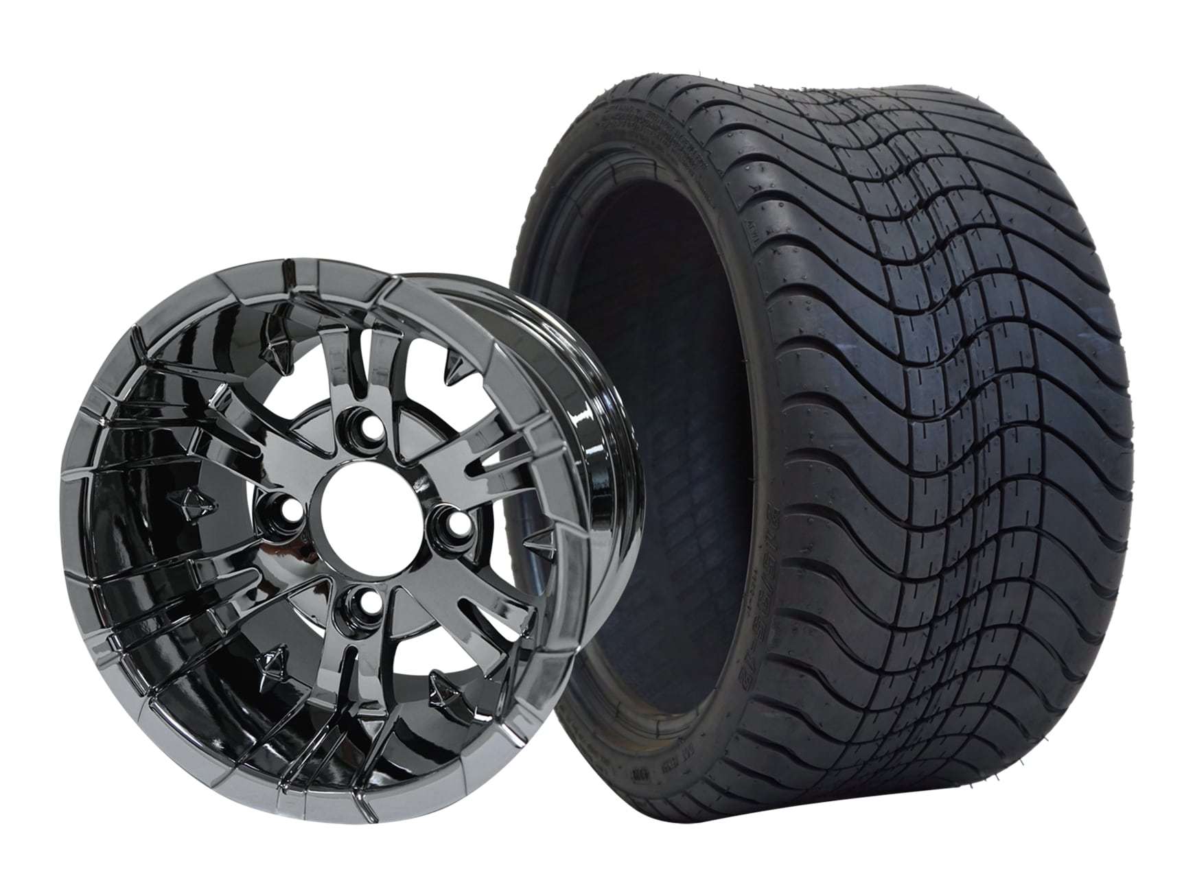 SGC 12" Vampire Chrome Wheel - Aluminum Alloy / STEELENG 215/35-12 Low Profile Tire Tires Combo - Set of 4