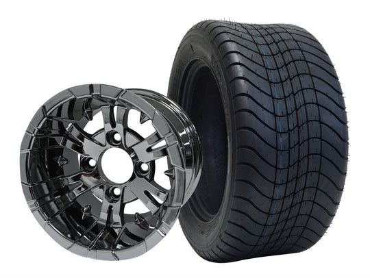 SGC 12" Vampire Chrome Wheel - Aluminum Alloy / STEELENG 215/50-12 Comfort Ride Street Tire DOT Approved Tires Combo - Set of 4