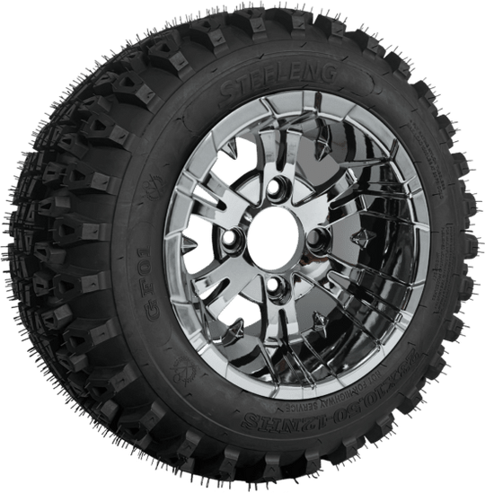 SGC 12" Vampire Chrome Wheel - Aluminum Alloy / STEELENG 23"x10.5"-12" QH All Terrain Tire Tires Combo - Set of 4