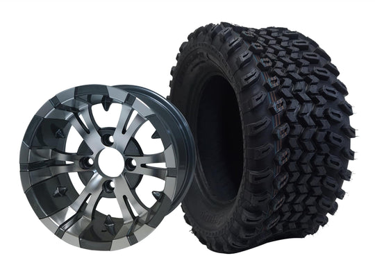 SGC 12" Vampire Machined/Gunmetal Wheel - Aluminum Alloy / STEELENG 23"x10.5"-12" All Terrain Tire Tires Combo - Set of 4