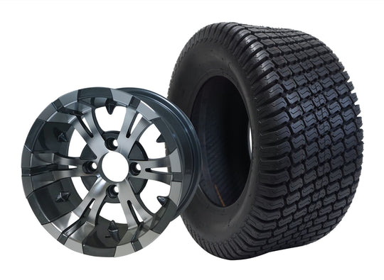 SGC 12" Vampire Machined/Gunmetal Wheel - Aluminum Alloy / STEELENG 23"x10.5"-12" Turf Tire Tires Combo - Set of 4