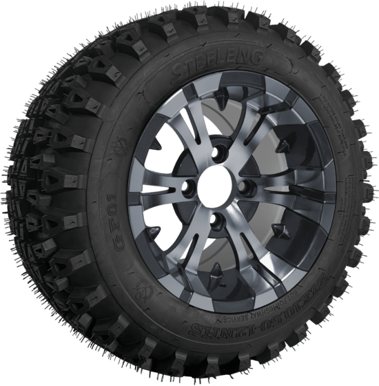 SGC 12″ Vampire Machined/Gunmetal Wheel + All Terrain Tire Set