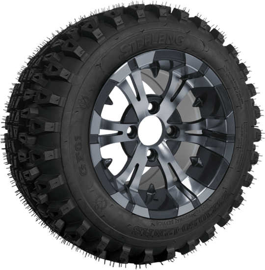 SGC 12" Vampire Machined/Gunmetal Wheel - Aluminum Alloy / STEELENG 23"x10.5"-12" QH All Terrain Tire Tires Combo - Set of 4