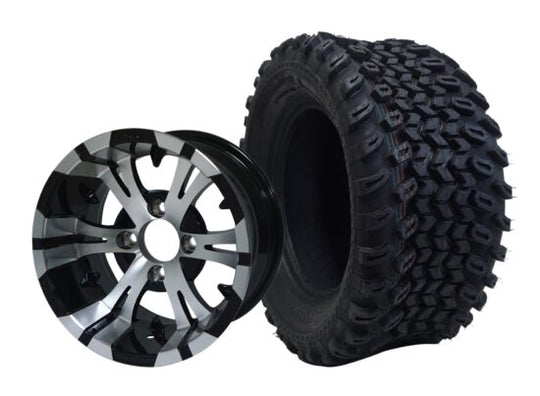 SGC 12" Vampire Machined Black Wheel - Aluminum Alloy / STEELENG 23"x10.5"-12" All Terrain Tire Tires Combo - Set of 4