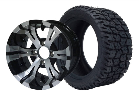 SGC 12" Vampire Machined/Black Wheel - Aluminum Alloy / STEELENG 215/40-12 GATOR Hybrid Low Profile / All Terrain Tire DOT Approved Tires Combo - Set of 4
