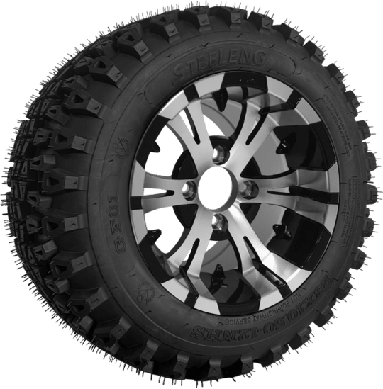 SGC 12" Vampire Machined Black Wheel - Aluminum Alloy / STEELENG 23"x10.5"-12" QH All Terrain Tire Tires Combo - Set of 4