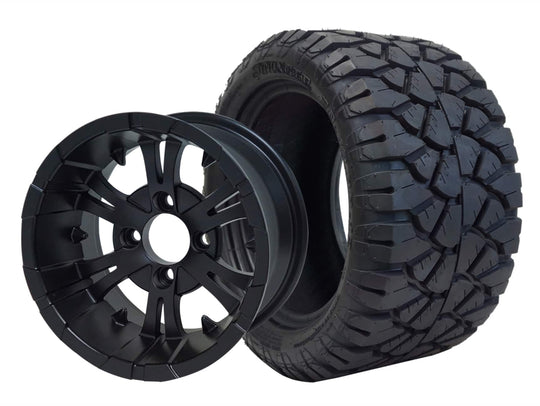 SGC 12" Vampire Matte Black Wheel - Aluminum Alloy / STEELENG 20"x10"-12" STINGER All Terrain Tire DOT approved Tires Combo - Set of 4