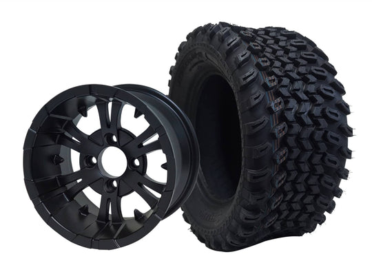 SGC 12" Vampire Matte Black Wheel - Aluminum Alloy / STEELENG 23"x10.5"-12" All Terrain Tire Tires Combo - Set of 4